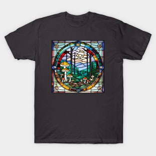 Diverse Mushroom Forest Stained Glass T-Shirt